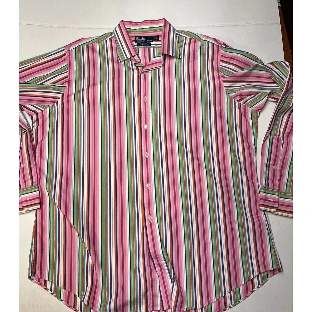 Polo By Ralph Lauren Curham Classic Fit Striped Button Up Shirt Men's XL Vintage